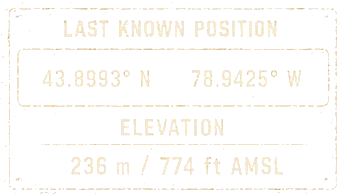 Last known position: 43.8993 N, 78.9425 W. Elevation 236 m.